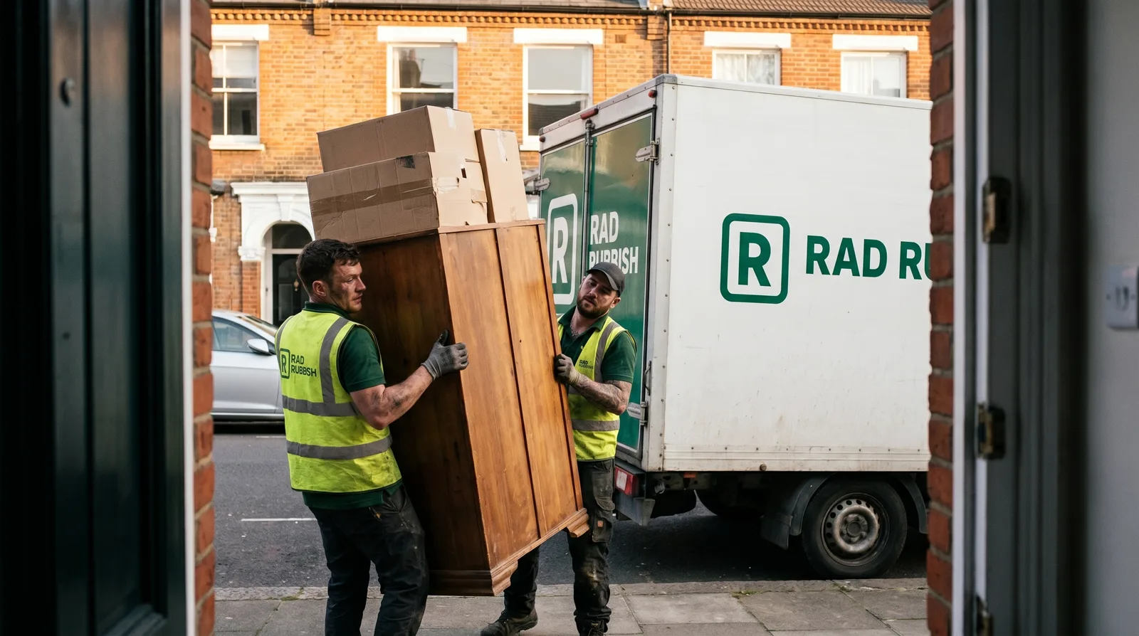 RAD Rubbish crew clearing a house through a West London front door